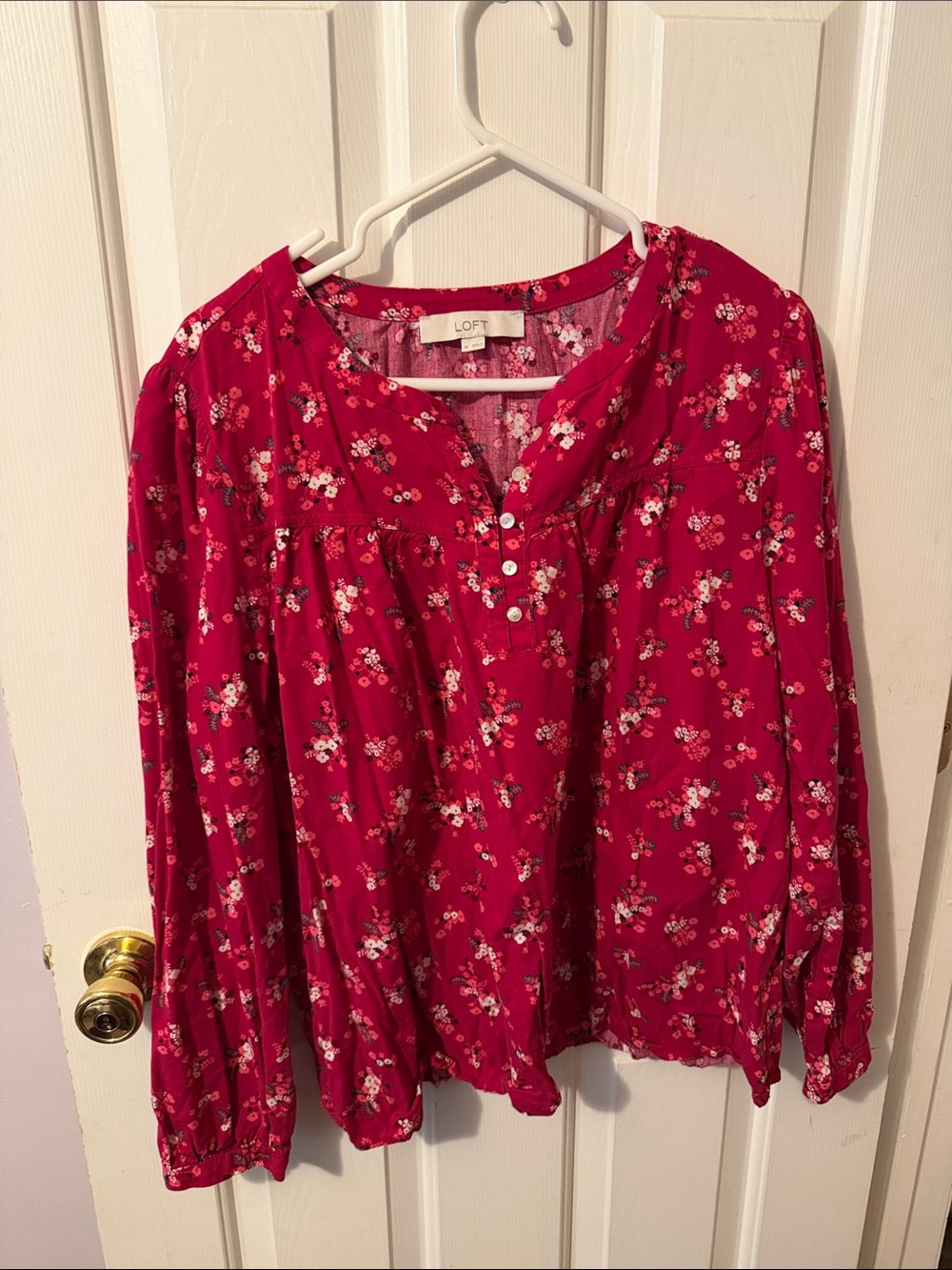 LOFT Bright Floral Button-Pleat Henley Blouse